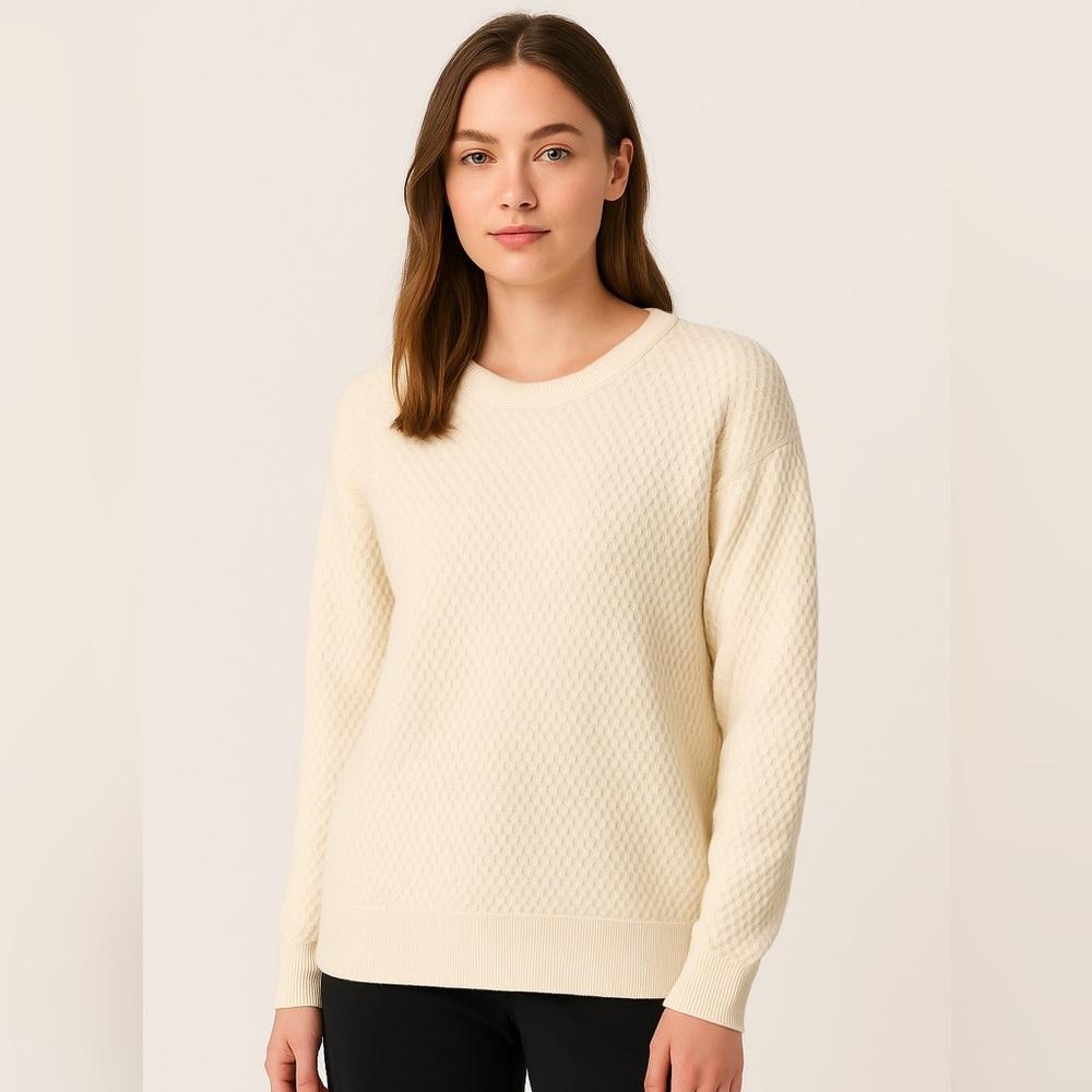 lululemon athletica Cream Crew Neck Sweater with Textured Knit and Relaxed Fit